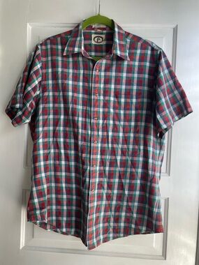 Bert Pulitzer Vintage Short Sleeve Multi Color Check Collared Button Down Size L